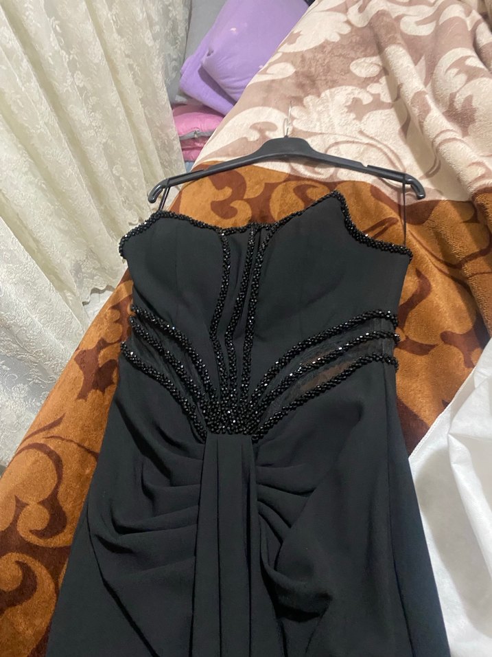Siyah Straplez Uzun Nakışlı Abiye Elbise sadece 1 kere giyildi - Görsel 5