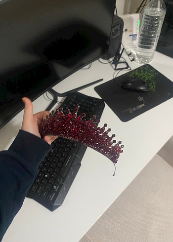 Bordo Payetli gelin tacı - Görsel 2