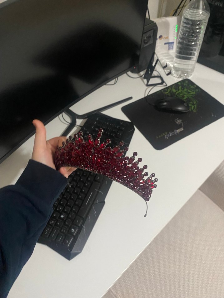 Bordo Payetli gelin tacı - Görsel 2