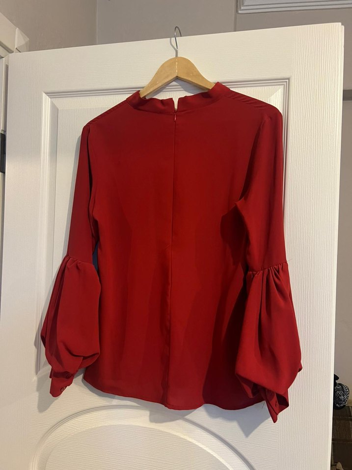 Bordo Uzun Kollu Fiyonklu Kadın Bluz - Görsel 2