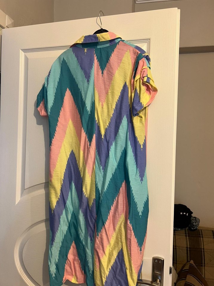 Bohem Tarzı Renkli V Yaka Tunik Elbise - Görsel 2