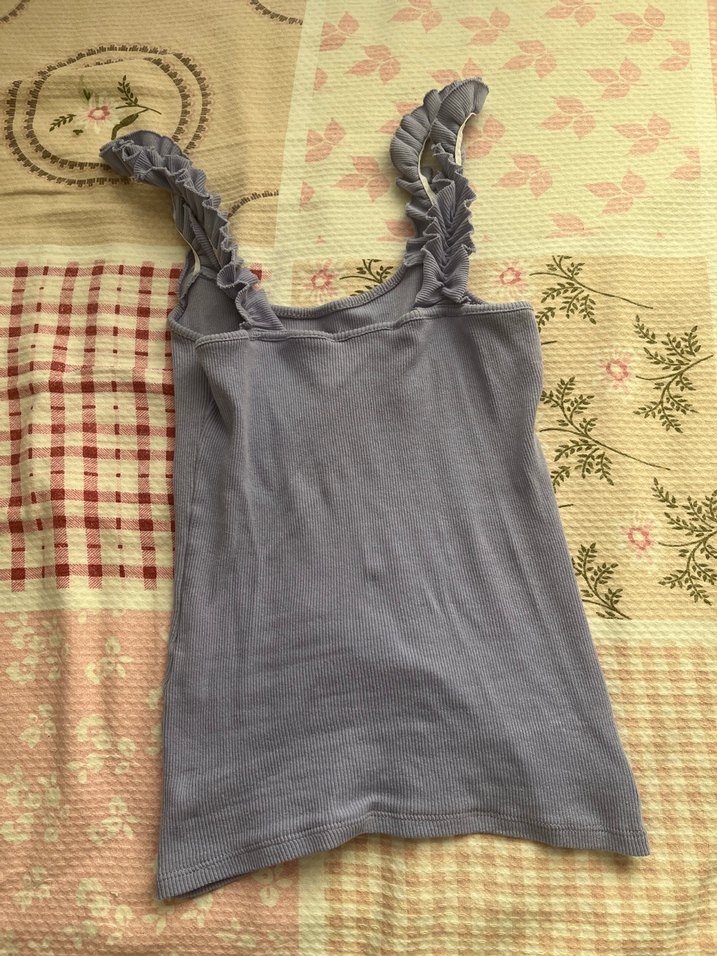 Lila Fırfırlı Kadın Kolsuz Bluz - Görsel 2