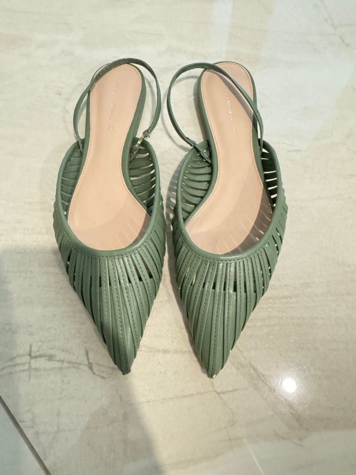 Zara Yeşil Pliseli Stiletto Kadın Babet - Görsel 3