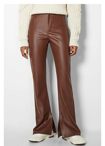Suni deri flare pantolon