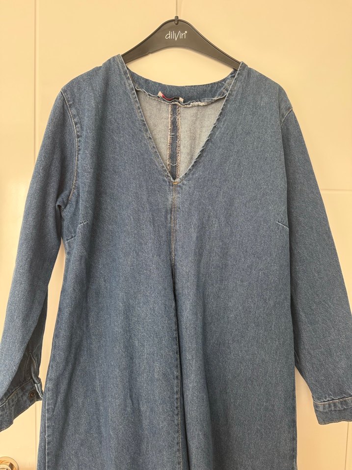 Kadın Lacivert Uzun Denim Elbise - Görsel 2