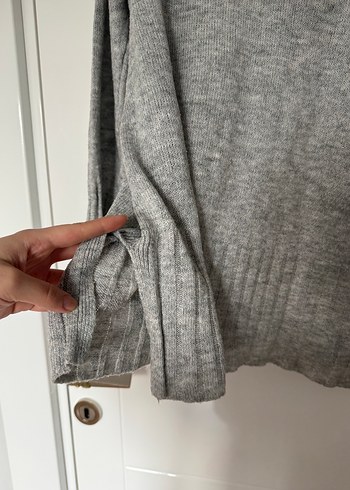 Gri Örgü Uzun Kollu Kadın Triko - Görsel 4