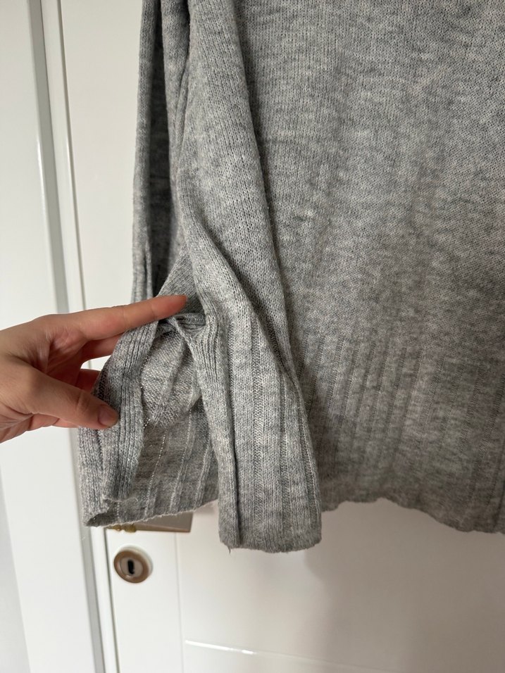 Gri Örgü Uzun Kollu Kadın Triko - Görsel 4