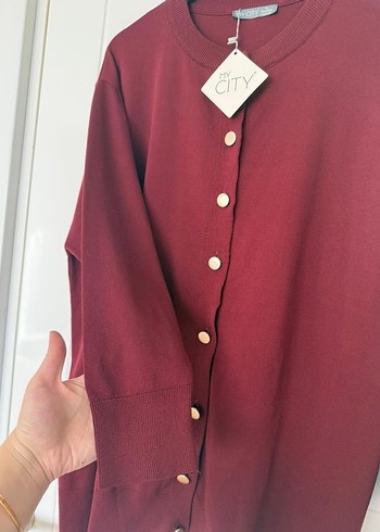 Bordo Düğmeli Kadın Midi Hırka - Görsel 2