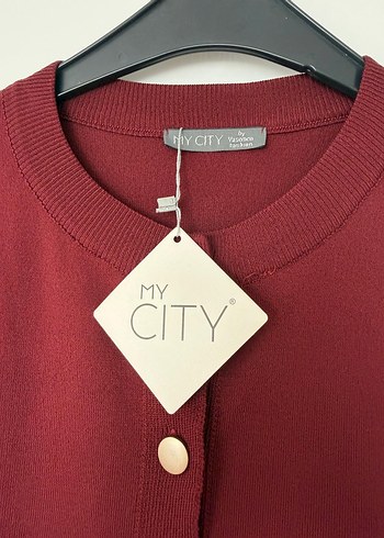 Düğmeli Bordo Kadın Hırka - Görsel 2