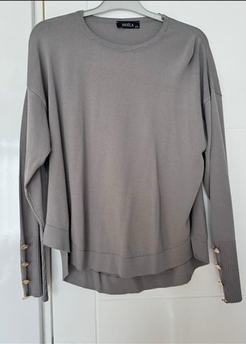 Gri Düğmeli Kadın Uzun Kollu Kazak - Görsel 2