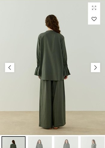Suud Collection Kadın Haki Keten Uzun Salaş Takım