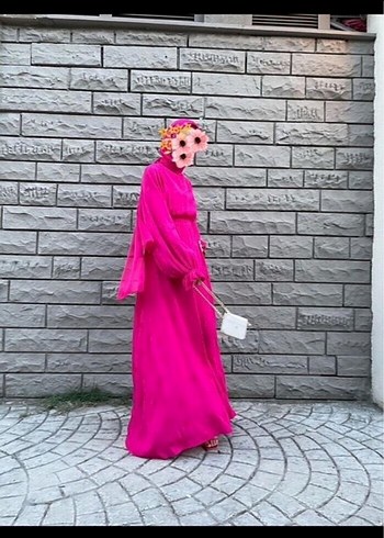 xl Beden Pembe Drapeli Uzun Bohem Elbise