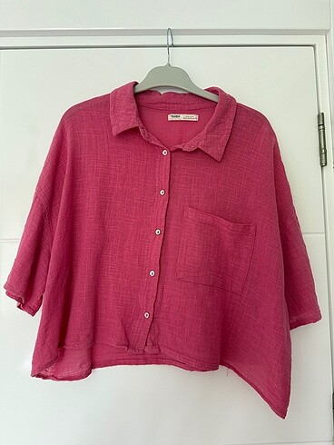 Pull and bear pembe keten gomlek