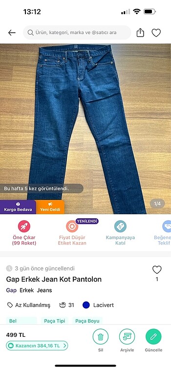 Gap erkek jean pantolon