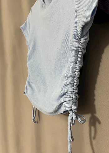 Bebek mavisi Kısa Kollu Büzgülü Tişört - Görsel 2