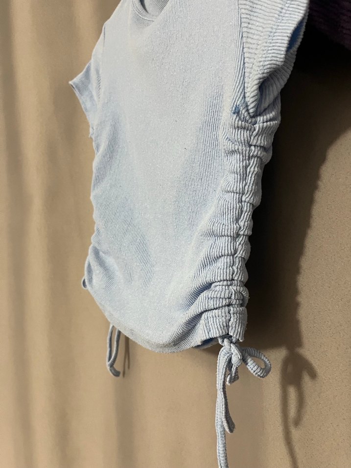 Bebek mavisi Kısa Kollu Büzgülü Tişört - Görsel 2