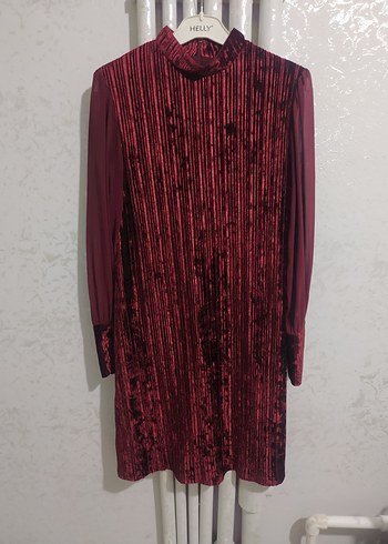 Bordo Uzun Kollu mini Elbise