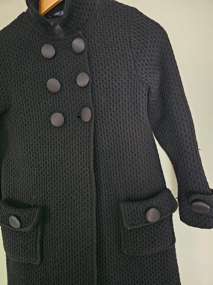 Düğmeli Triko Kiz Cocuk Kaban - Görsel 4