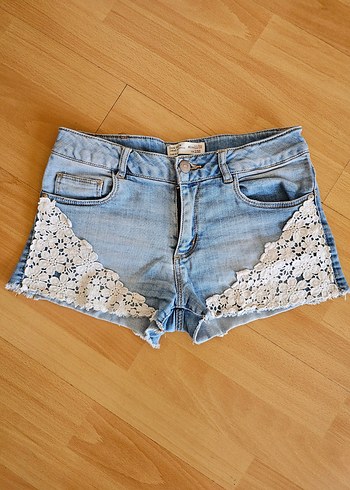 Dantelli Mavi Kiz Cocuk Denim Şort
