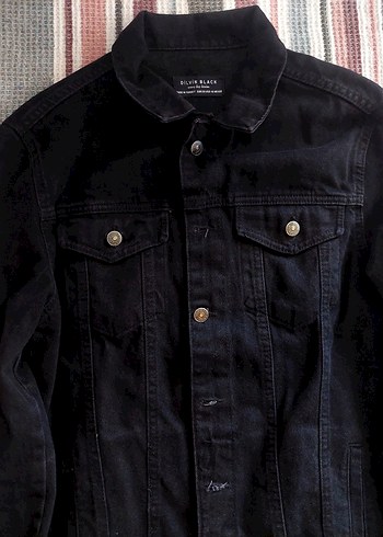 m Beden Düğmeli Siyah Uzun Kadın Denim Ceket