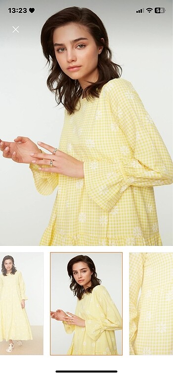 36 Beden sarı Renk Trendyol modest sarı pötikareli çiçek baskılı elbise