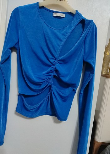 Pull and Bear Mavi Drapeli Mini Kadın Bluz