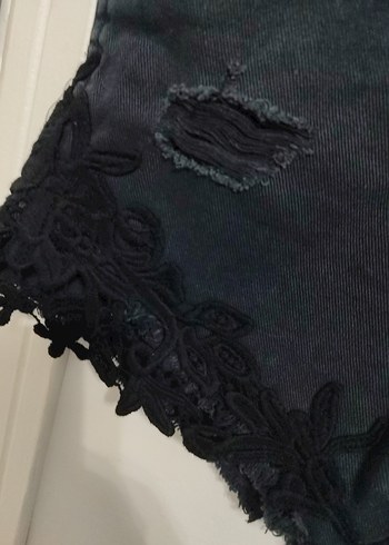 Denim&Co Dantel Detaylı Siyah Mini Kot Şort