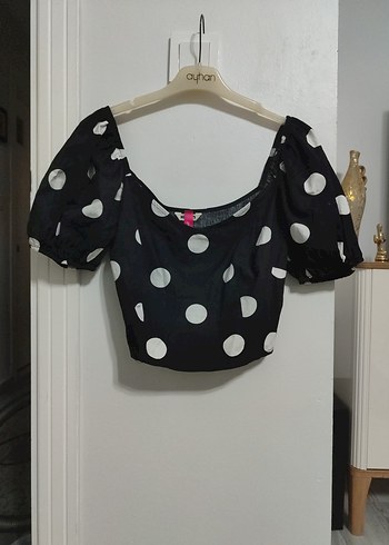 Siyah Puantiyeli Mini Bluz