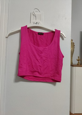 Kadın Pembe Kolsuz Crop Top