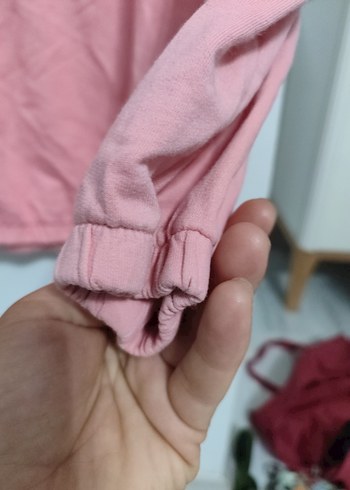 13-14 Yaş Beden pembe Renk Pembe Kapüşonlu Pul İşlemeli Kız Sweatshirt
