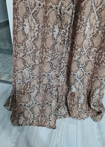 46 Beden kahverengi Renk Yılan Desenli Bohem Uzun Elbise