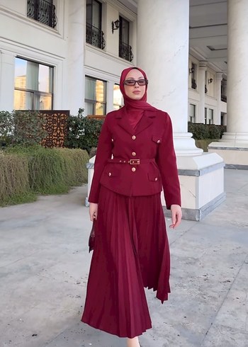 xxl Beden bordo Renk Bordo Uzun Kollu Piliseli Kadın Takım