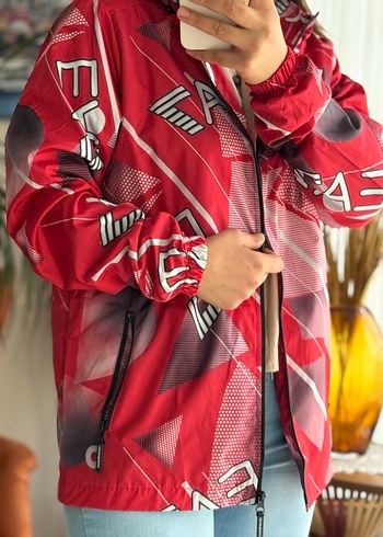 Kapüşonlu Kırmızı Batik Desenli Kadın Ceket - Görsel 3