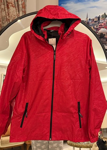 Kırmızı Kapüşonlu Fermuarlı Unisex Yağmurluk - Görsel 4