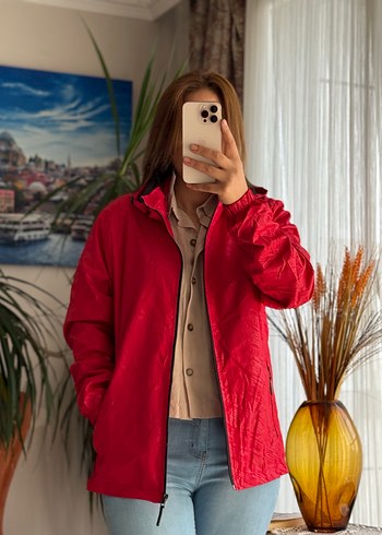 Kırmızı Kapüşonlu Fermuarlı Unisex Yağmurluk - Görsel 2