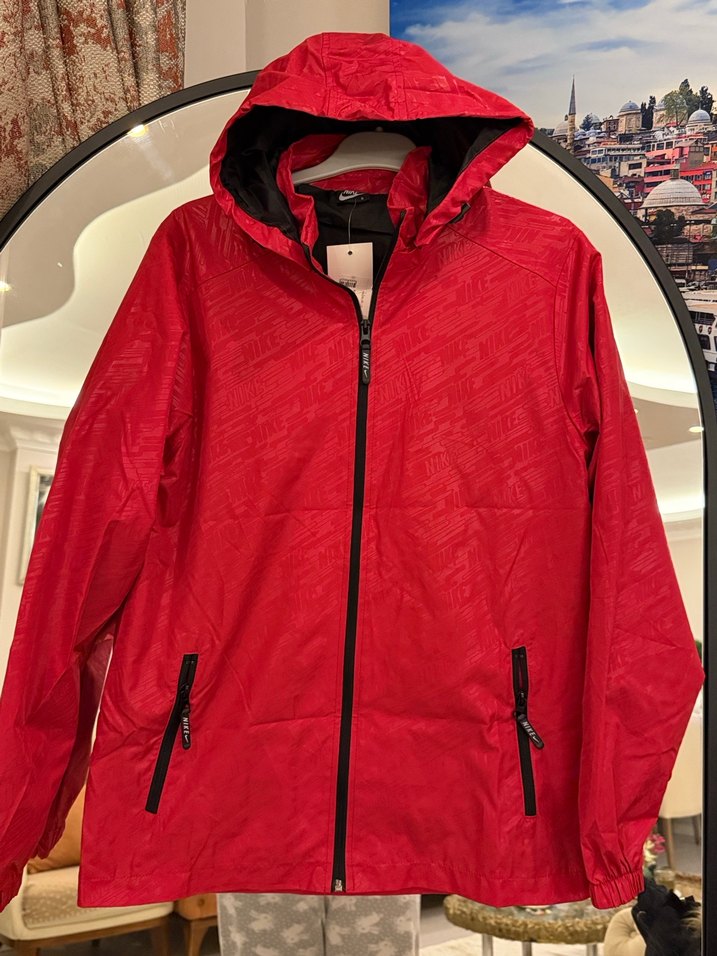 Kırmızı Kapüşonlu Fermuarlı Unisex Yağmurluk - Görsel 4