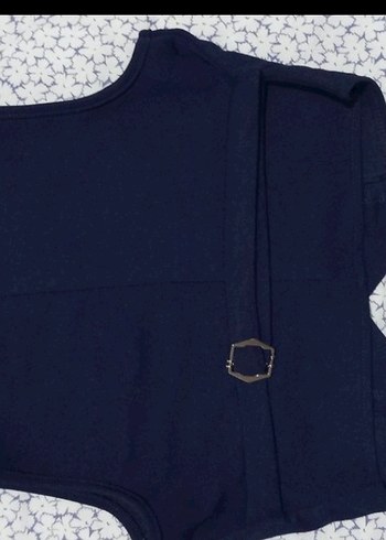 Siyah V Yakalı Denim Crop Takın - Görsel 3