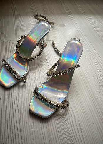 Parlak Cam Topuklu Kadın Abiye Ayakkabı - Görsel 2