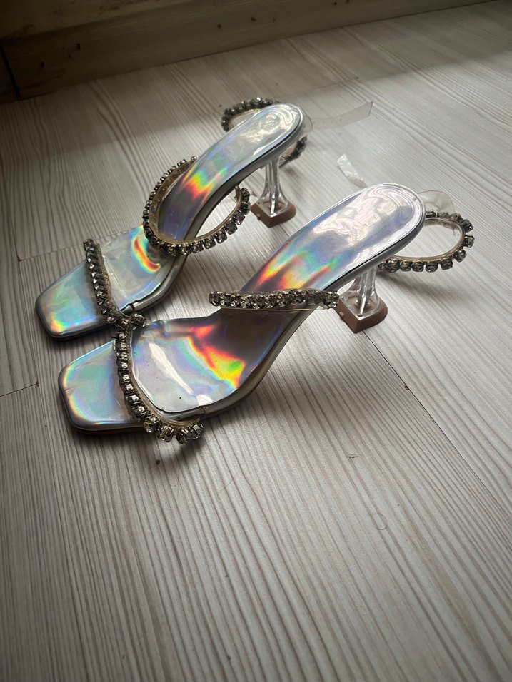 Parlak Cam Topuklu Kadın Abiye Ayakkabı - Görsel 3