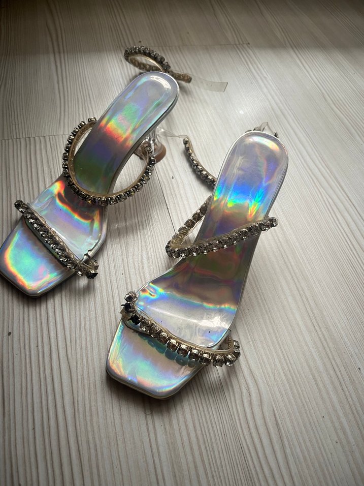 Parlak Cam Topuklu Kadın Abiye Ayakkabı - Görsel 2