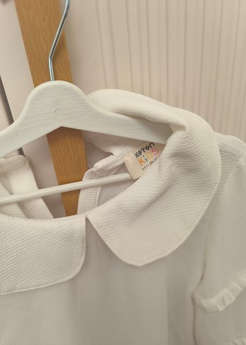 Kız Çocuk Beyaz Fırfırlı Keten Bluz - Görsel 2