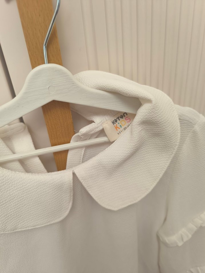 Kız Çocuk Beyaz Fırfırlı Keten Bluz - Görsel 2