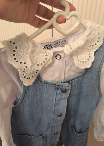 Nakışlı Beyaz Yaka Detaylı Kot Kız Yeleği - Görsel 3