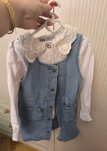 Nakışlı Beyaz Yaka Detaylı Kot Kız Yeleği - Görsel 2