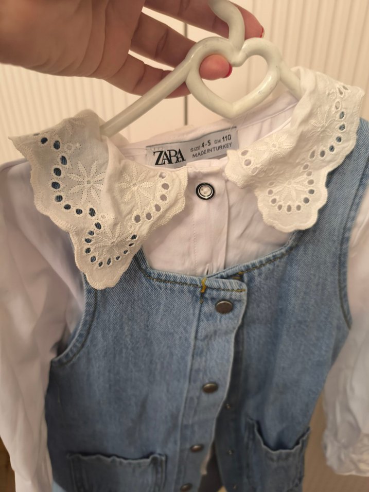 Nakışlı Beyaz Yaka Detaylı Kot Kız Yeleği - Görsel 3