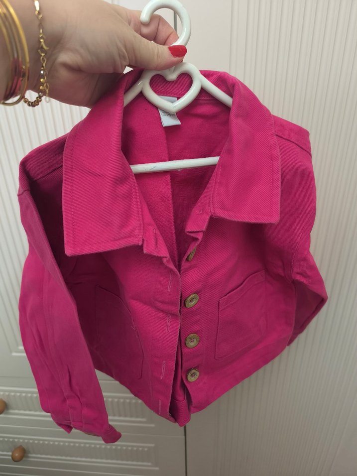 Düğmeli Pembe Kız Çocuk Ceket - Görsel 4