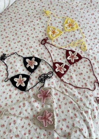bohem çiçekli örgü bikini