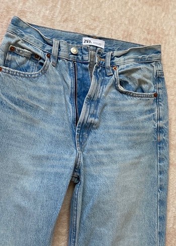 Düğmeli Kadın Mavi Denim Pantolon - Görsel 2