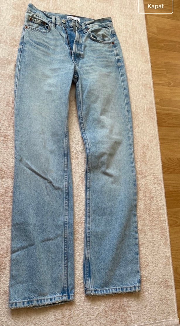 Düğmeli Kadın Mavi Denim Pantolon - Görsel 3