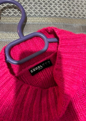 Pembe Balıkçı Yaka Örgü Kadın Crop Kazak - Görsel 3